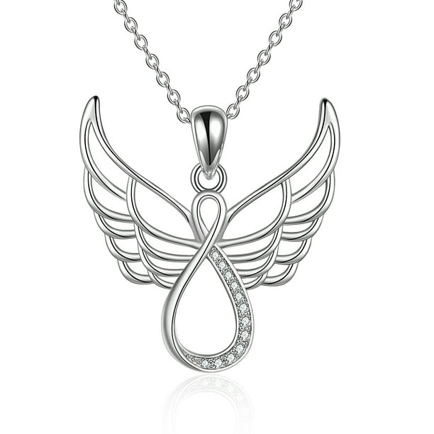 Ladies Necklace Angel Wings with Love Heart Pendant with Cubic Zirconia Stone Ladies Necklace Angel Wings with Love Heart Pendant with Cubic Zirconia Stone